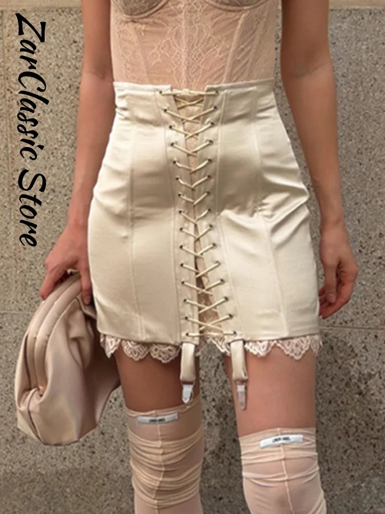 Vintage-Inspired Satin & Lace Mini Skirt