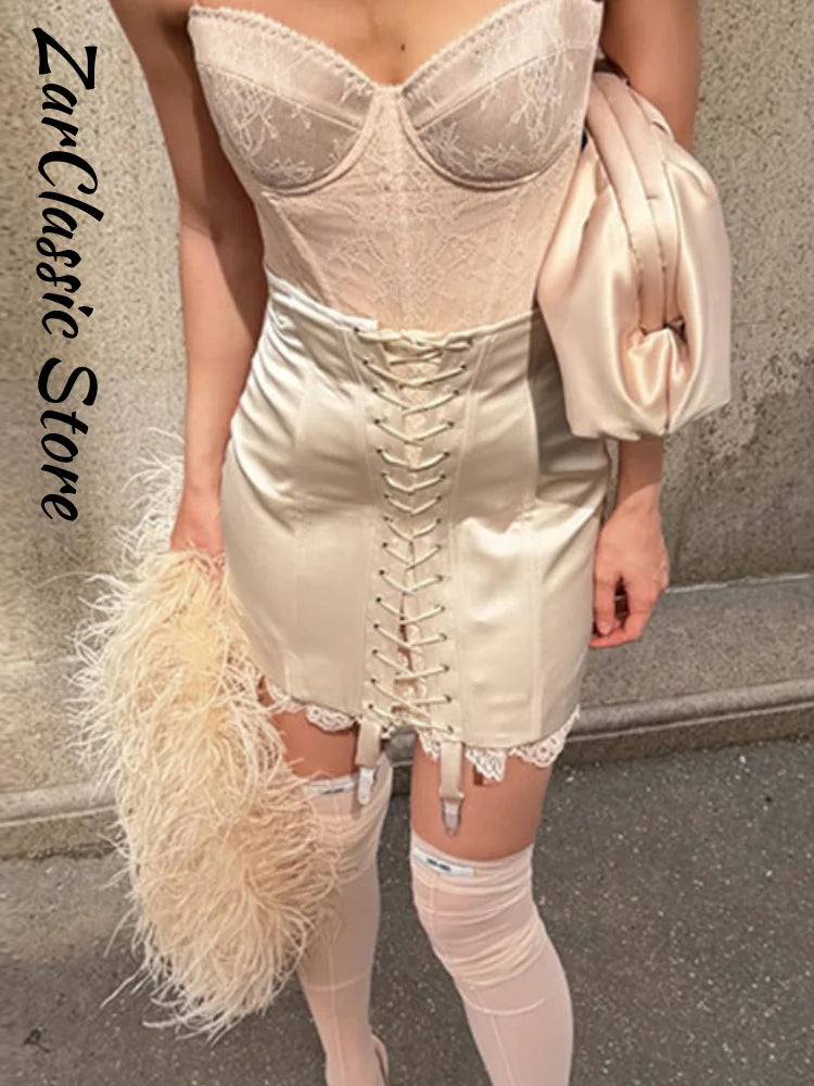 Vintage-Inspired Satin & Lace Mini Skirt
