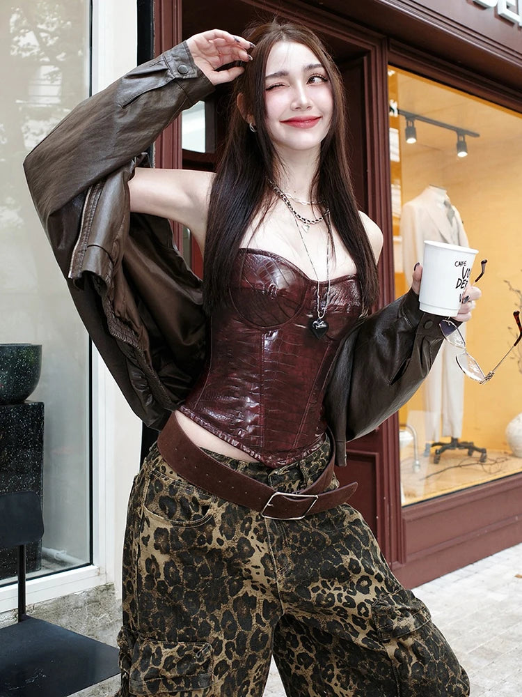 Vintage-Inspired Leather-Look Bandeau Top