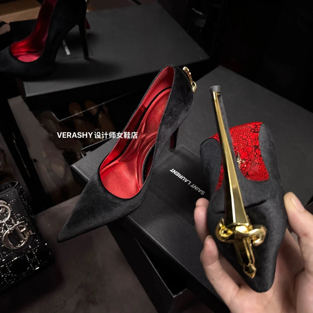 Vintage-Inspired Velvet & Leather-Look Pumps