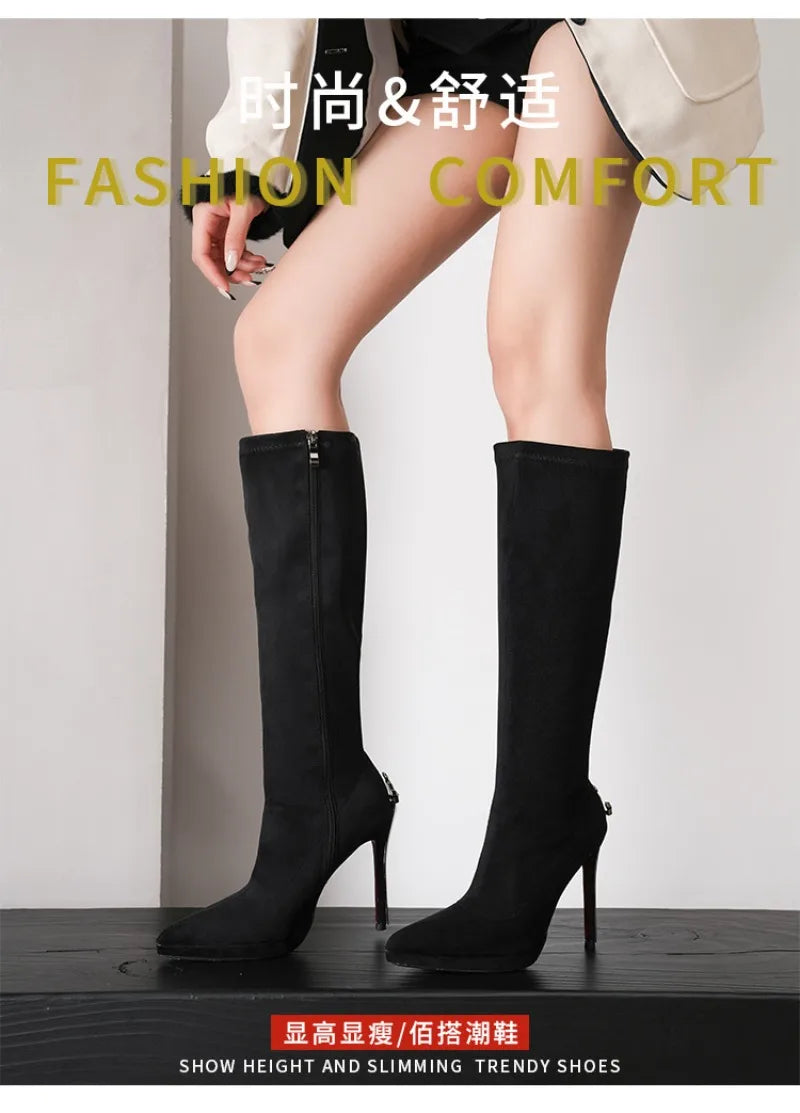 Vintage-Inspired Knee-High Stiletto Boots