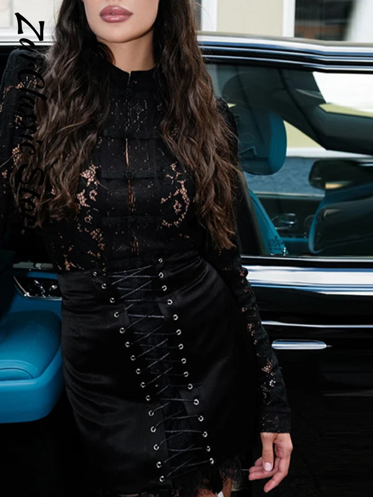 Vintage-Inspired Satin & Lace Mini Skirt